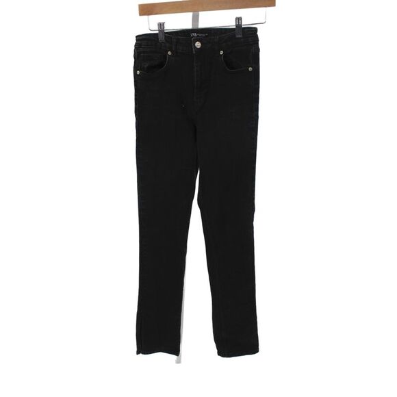 Zara Denim - Zara Womens Straight Black Jeans Cotton Mid Rise Button Size 4